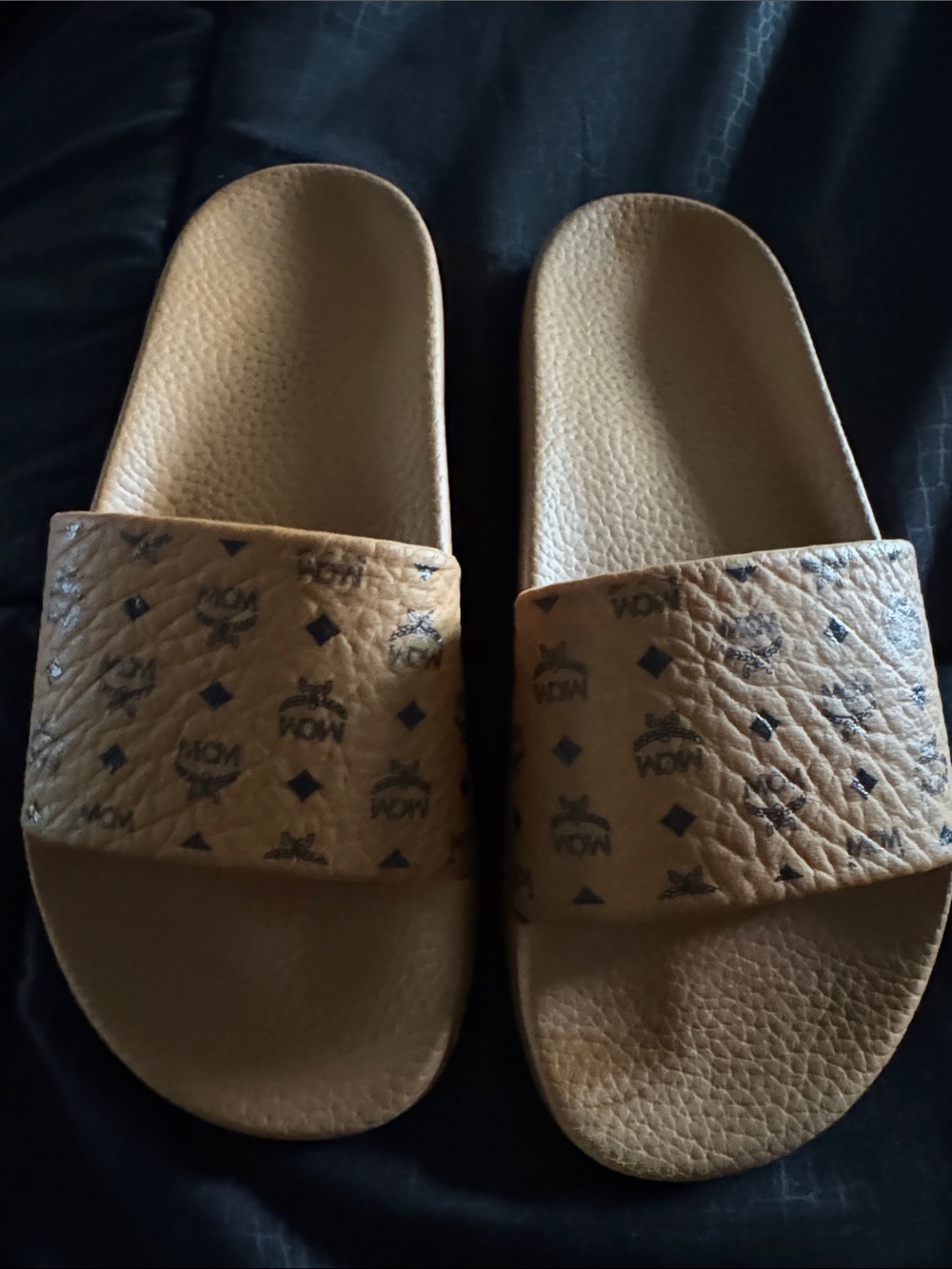 MCM Tan Monogram Slide Sandals